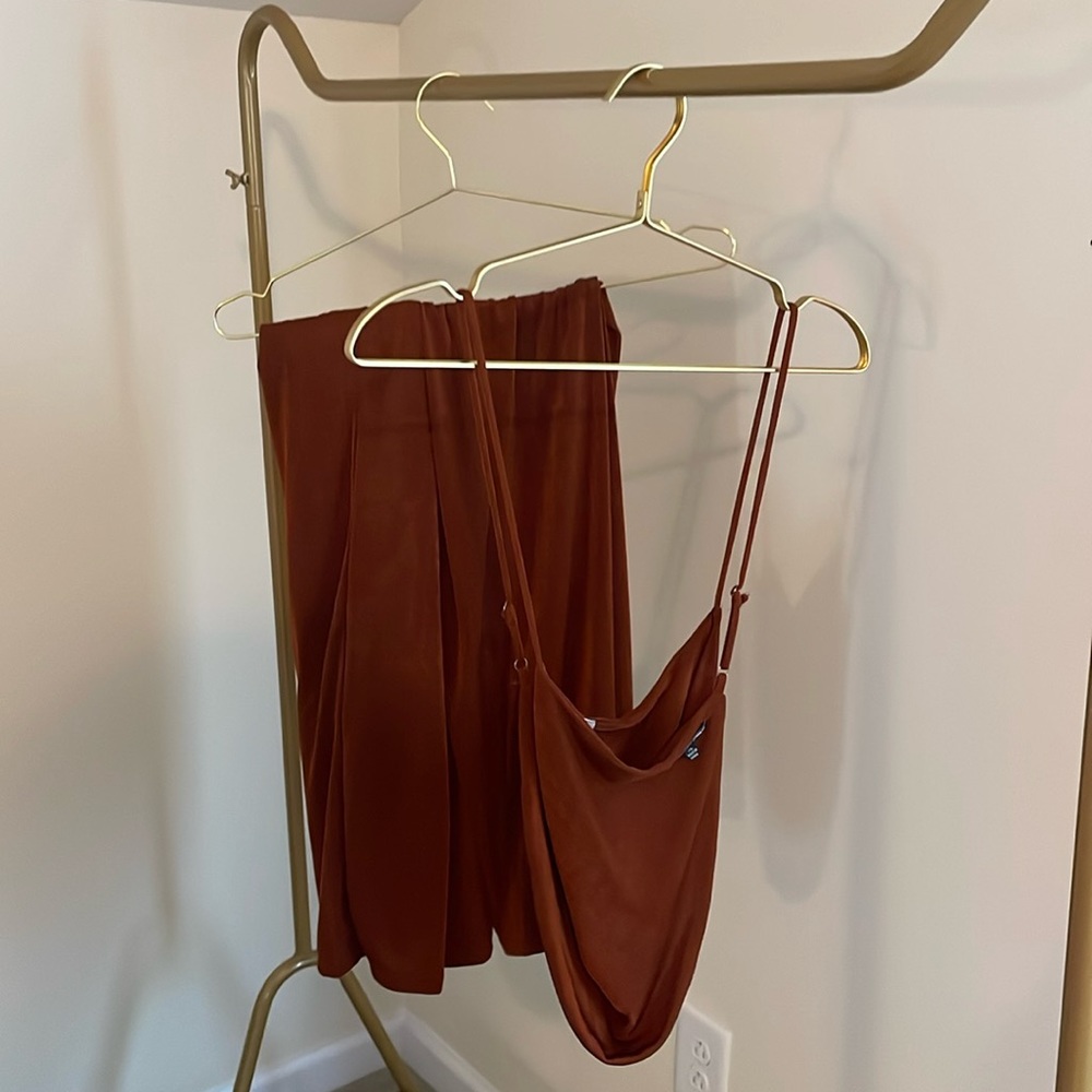 Two piece fashion Nova  brown silky set
